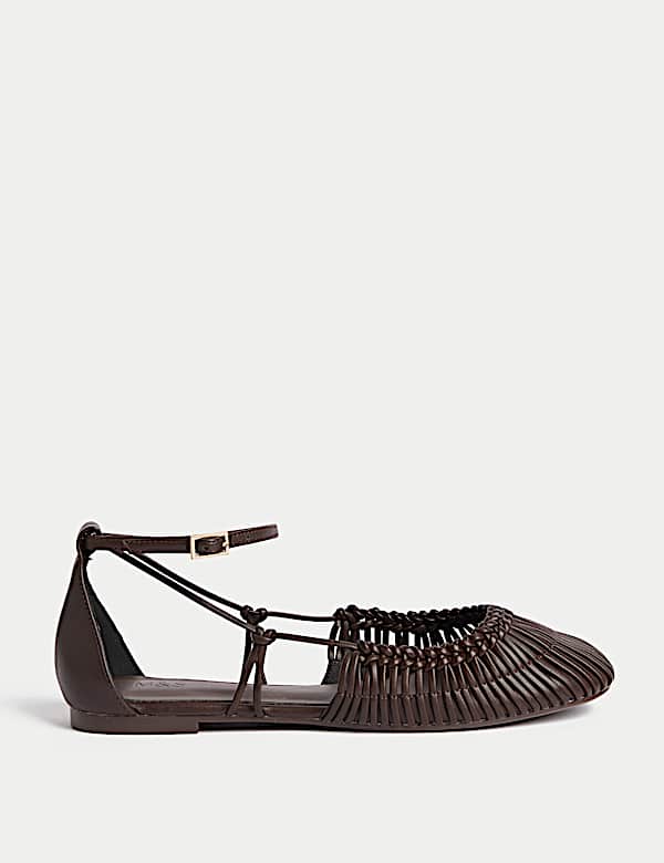 Woven Strappy Flat Ballet Pumps - GR