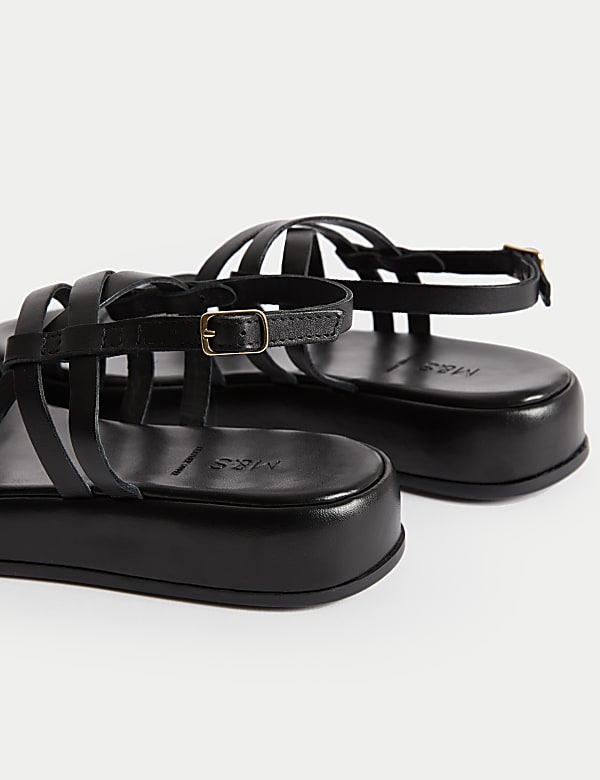 Leather Strappy Flatform Sandals - NO