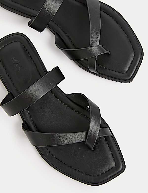 Toe Loop Strappy Flat Mules - BG