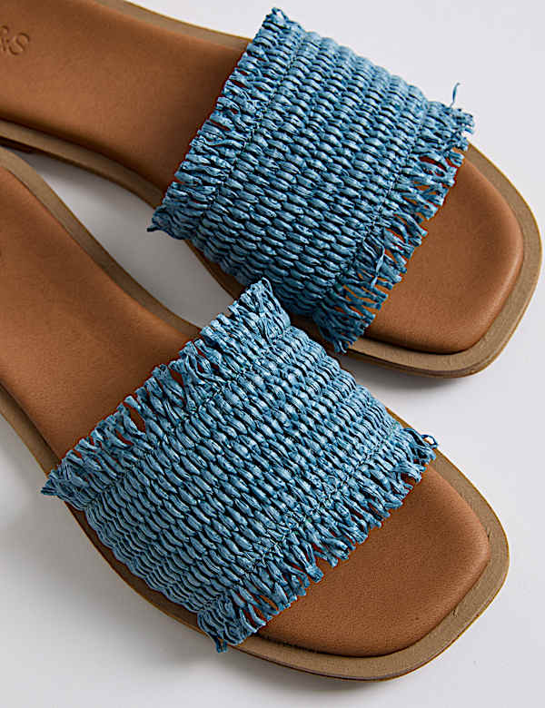 Raffia Flat Square Toe Mule Sandals - RS