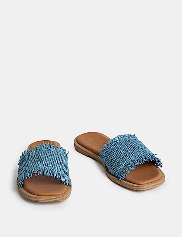 Raffia Flat Square Toe Mule Sandals - RS
