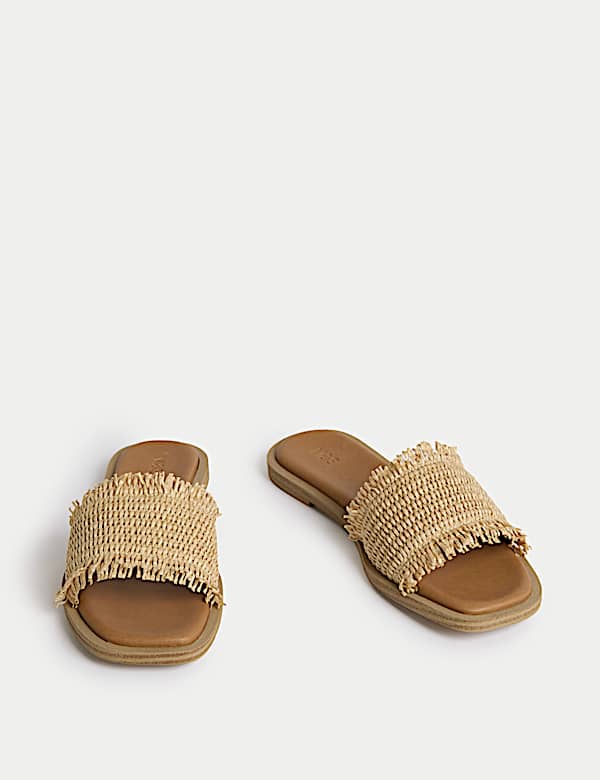 Raffia Flat Square Toe Mule Sandals - SI