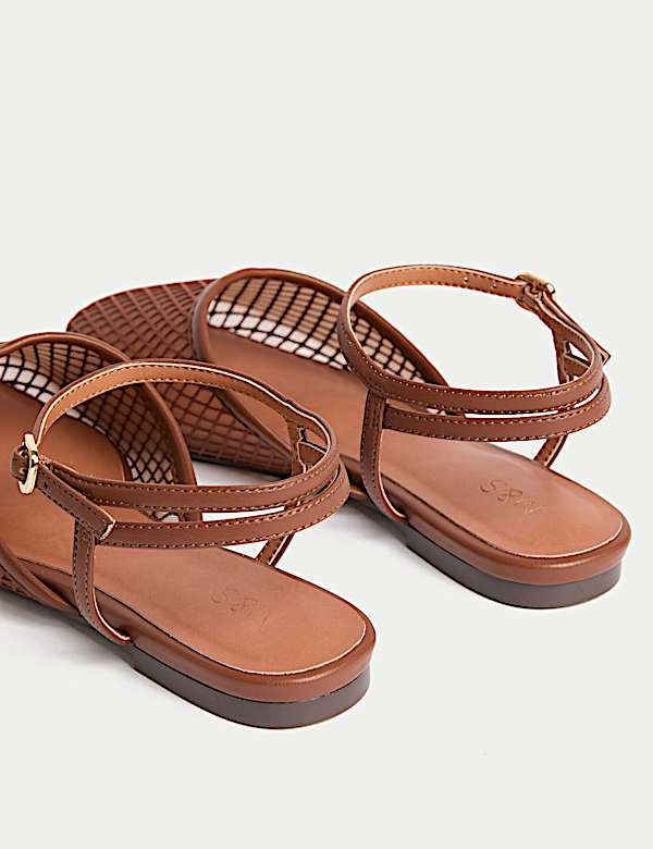 Mesh Ankle Strap Flat Sandals - IT