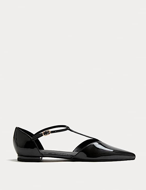 Patent T Bar Flat Pointed Ballet Pumps - AU