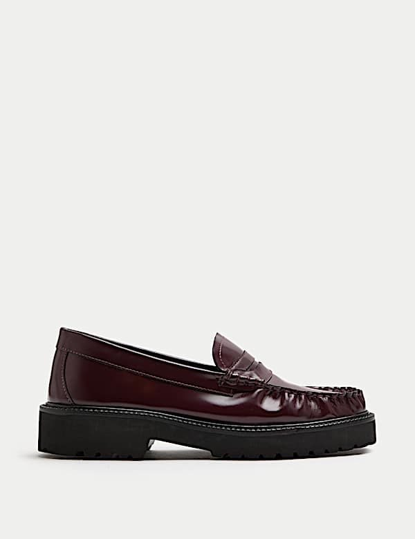 Leather Chunky Block Heel Loafers - FR