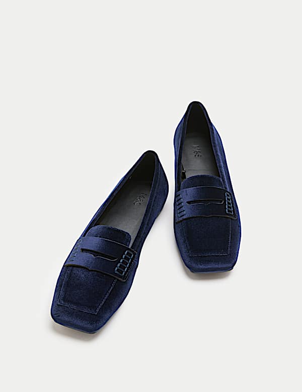 Velvet Flat Square Toe Loafers - DK