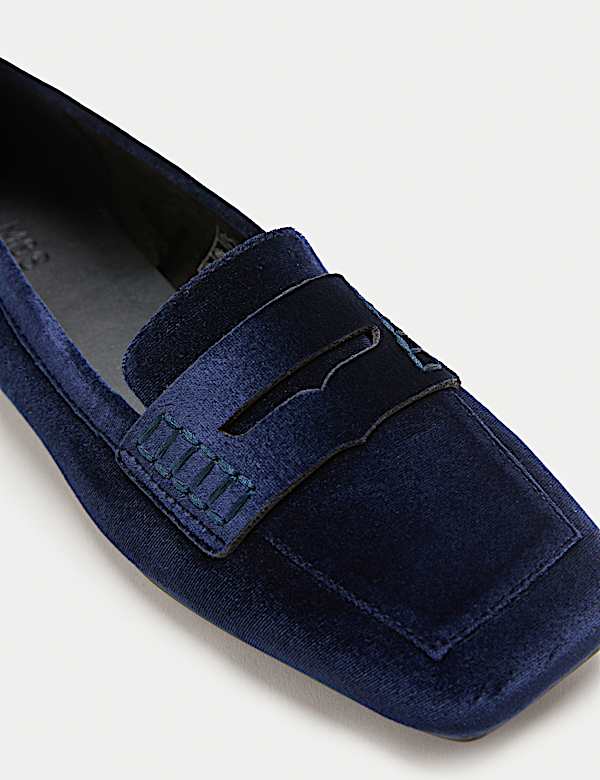 Velvet Flat Square Toe Loafers - DK