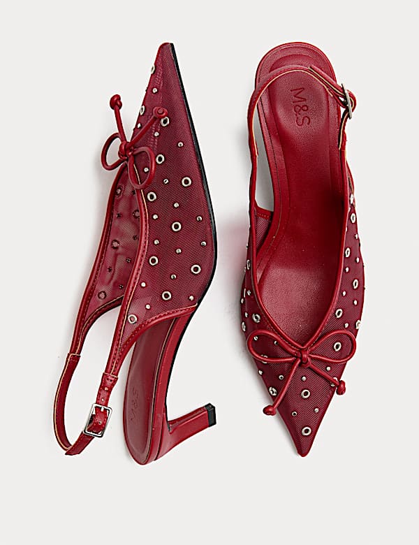 Studded Eyelet Kitten Heel Pointed Slingback Shoes - TW