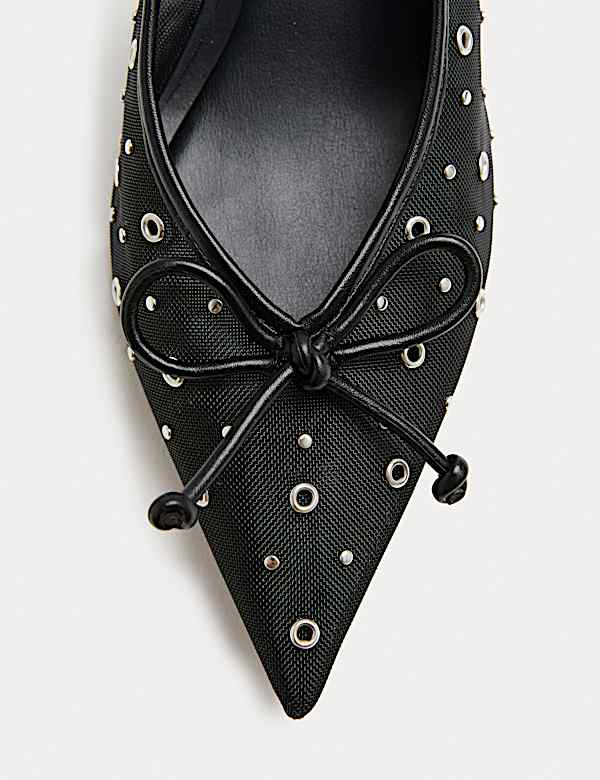 Studded Eyelet Kitten Heel Pointed Slingback Shoes - RO