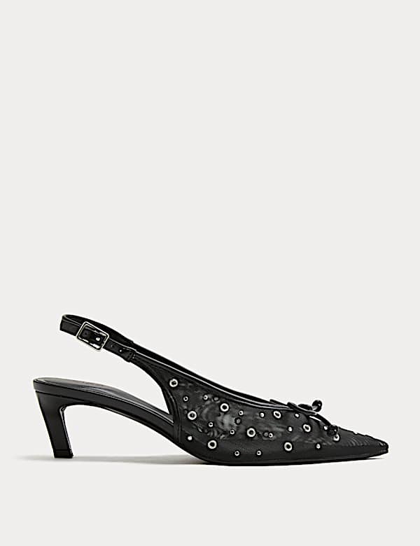 Studded Eyelet Kitten Heel Pointed Slingback Shoes - RO