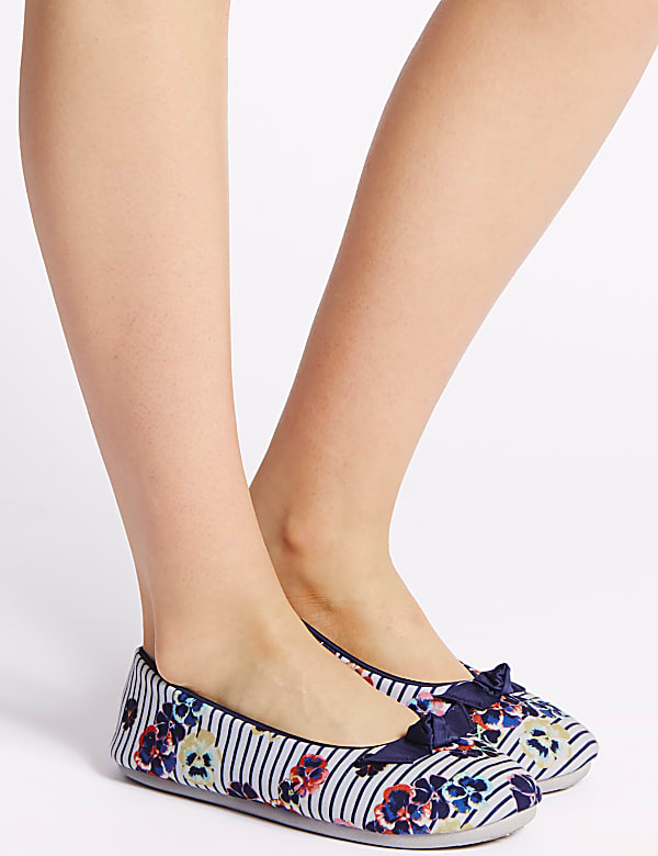 Floral Print Ballerina Slippers GREY MIX M S US