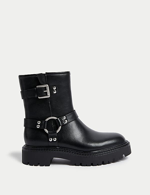 Black heeled buckle boots hot sale