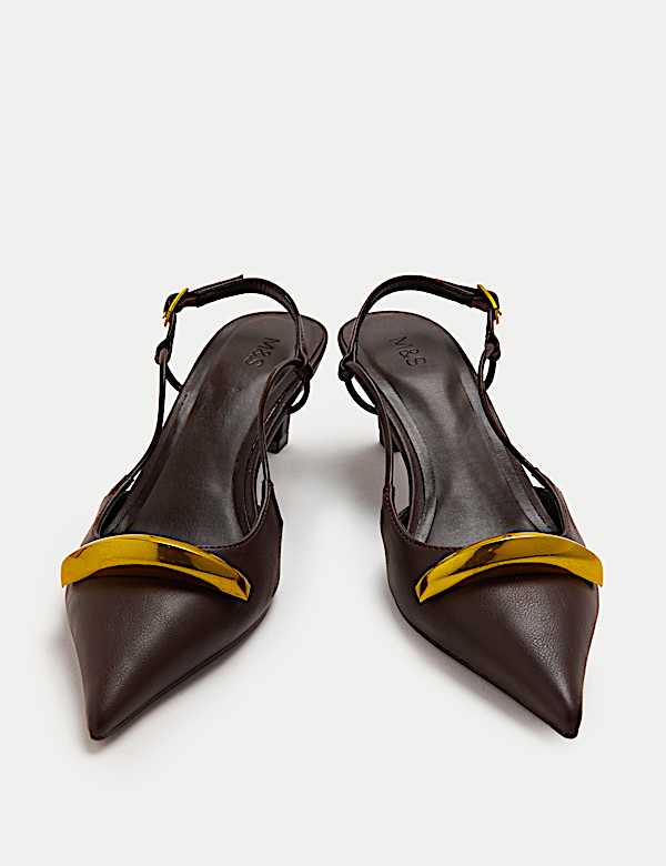 Gold Trim Kitten Heel Slingbacks - CZ