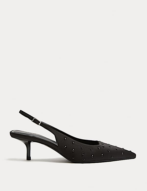 Studded Sparkle Kitten Heel Slingback Shoes - SE