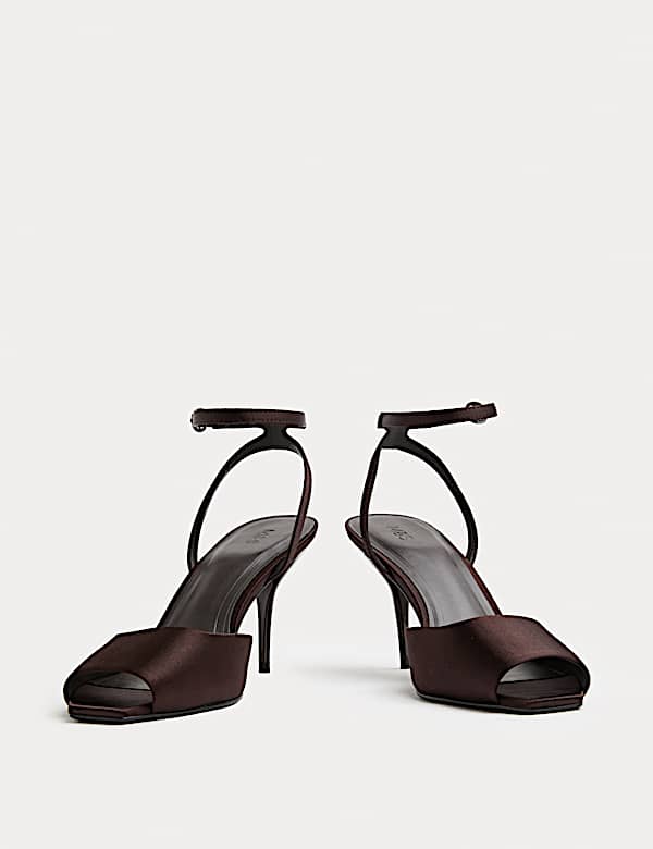 Satin Peep Toe Stiletto Heel Sandals - CA