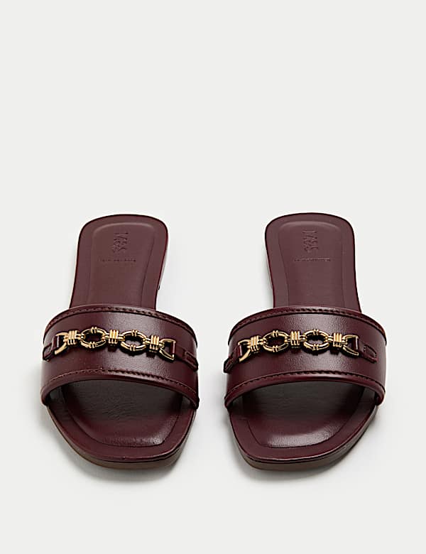 Leather Trim Flat Mules - JE