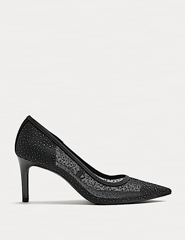 Wide Fit Sparkly Pointed Toe Court Shoes - GR