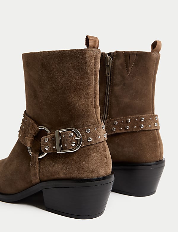 Suede Studded Block Heel Ankle Boots - NZ