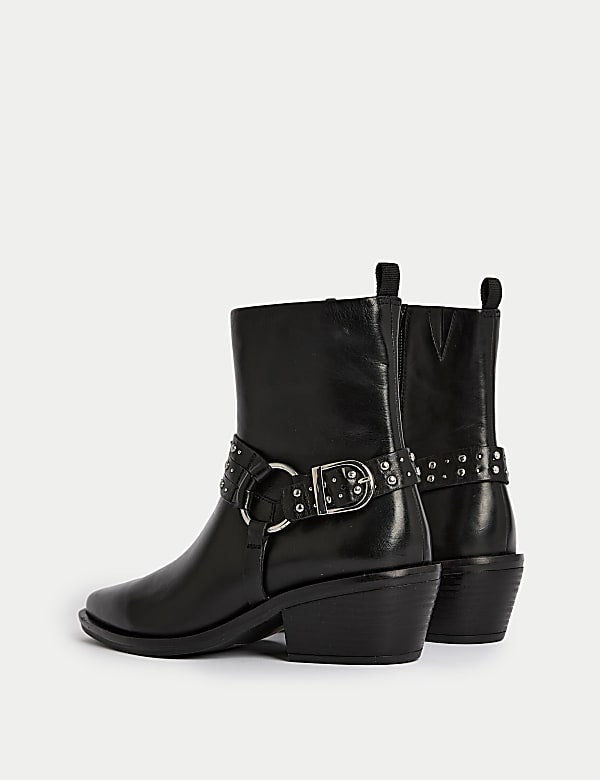 Leather Block Heel Ankle Boots - JP