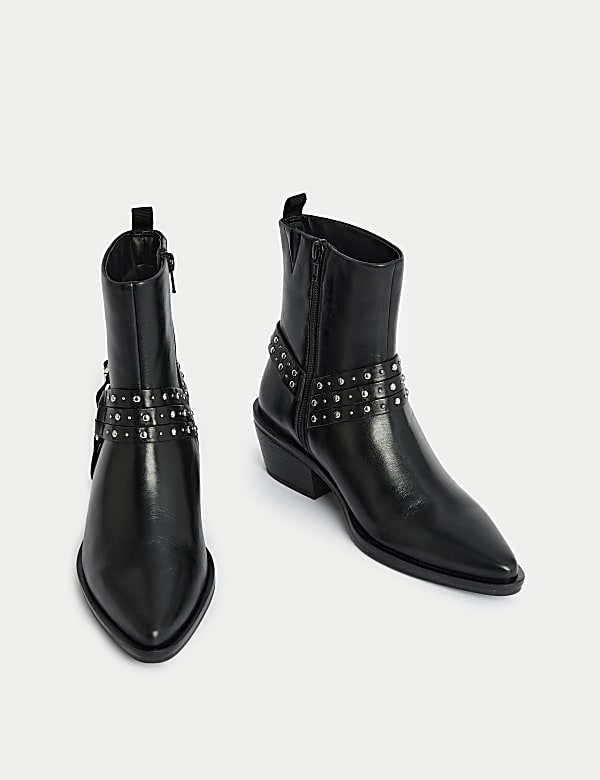 Leather Block Heel Ankle Boots - JP