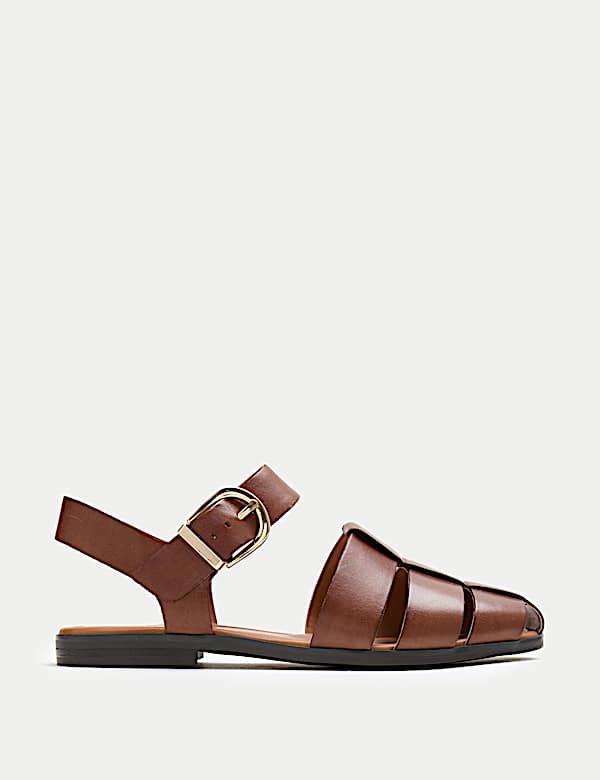 Wide Fit Leather Buckle Flat Fisherman Sandals - KR