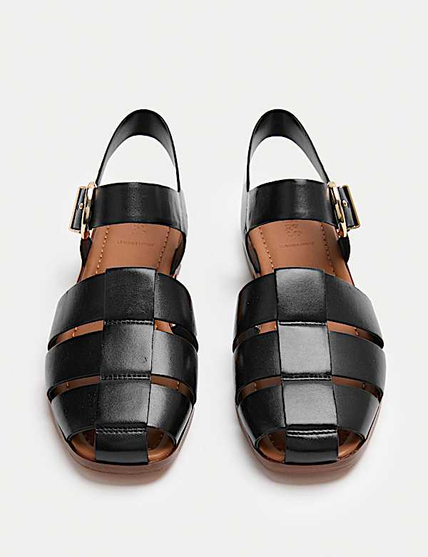 Sandale Noire En Cuir Verni - Marque M&S - Taille UK 6 Femme - Talon Moyen - Occasion Bon état