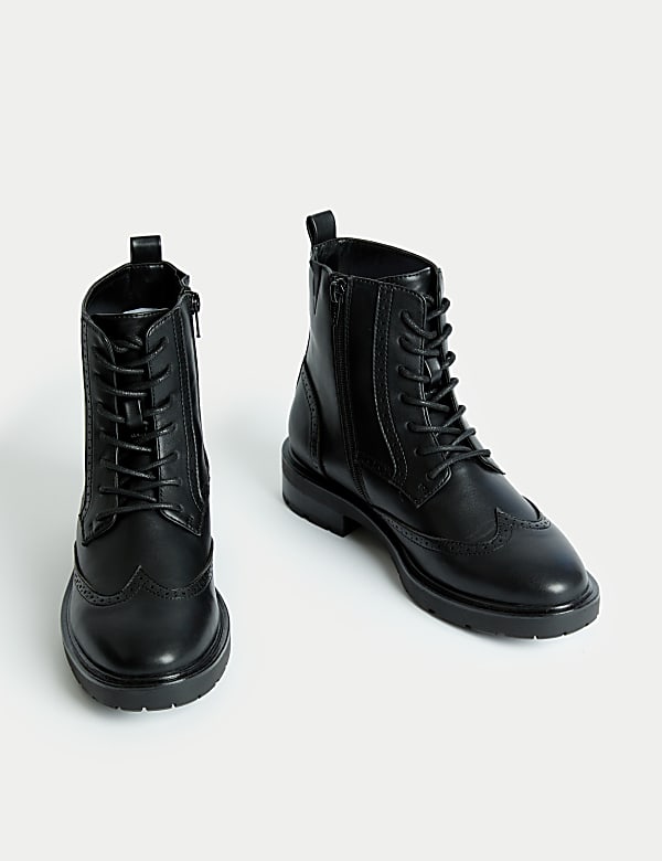 Brogue Detail Lace Up Flat Ankle Boots - US