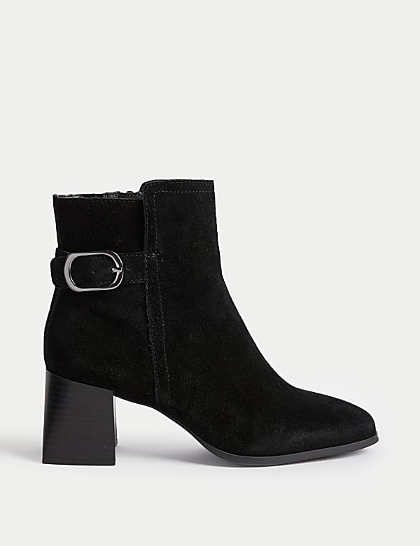 Wide Fit Suede Buckle Block Heel Ankle Boots BLACK Boots M S HK