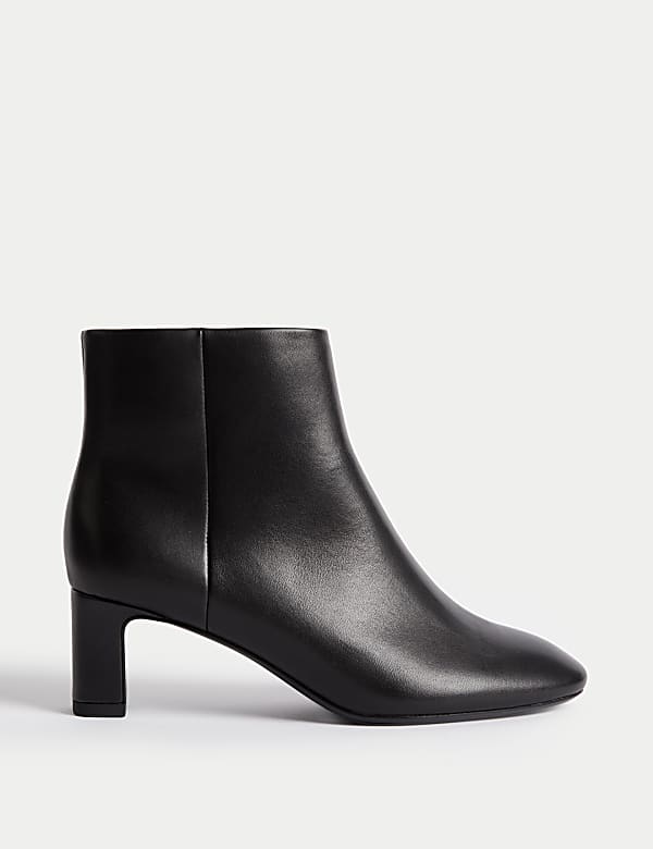 Wide Fit Leather Block Heel Ankle Boots - HK