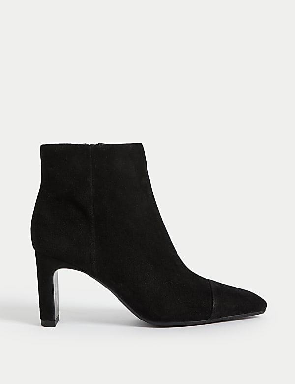 Suede Block Heel Pointed Ankle Boots - TW