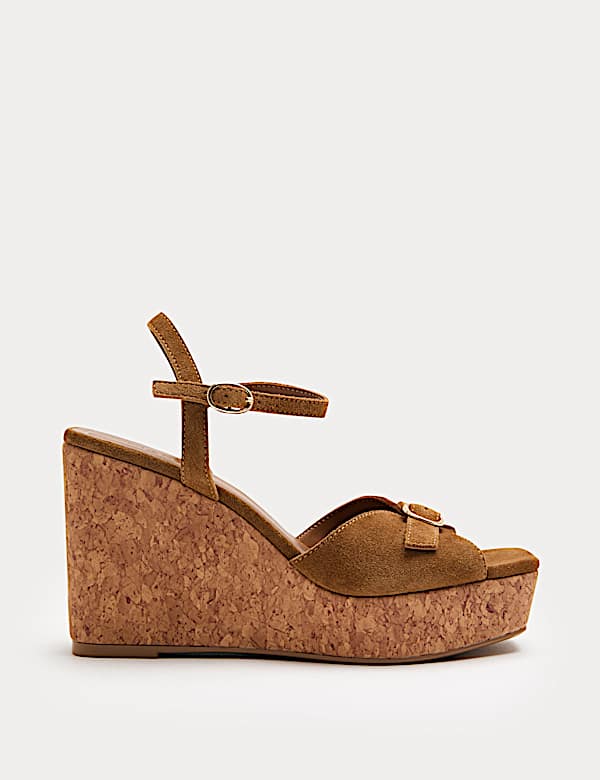 Suede Buckle Ankle Strap Wedge Sandals - US
