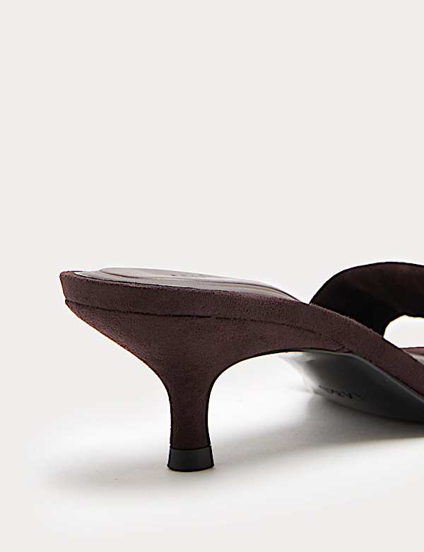 Suede Kitten Heel Open Toe Mules - BG