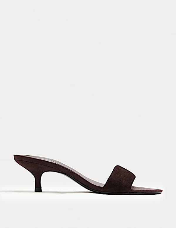 Suede Kitten Heel Open Toe Mules - BG