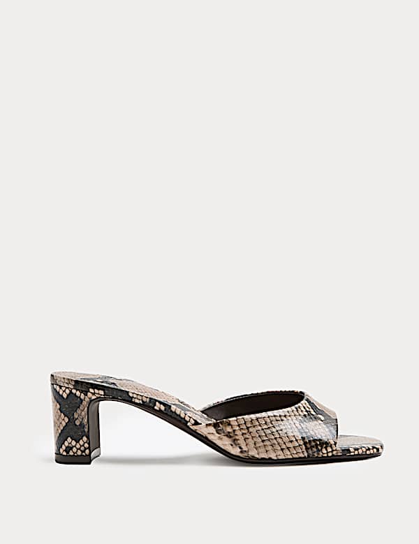 Wide Fit Snake Print Block Heel Mules - NZ