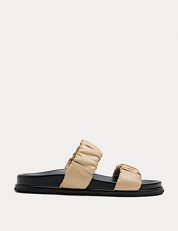 Ruched Leather Mule Footbed Sandals - DE