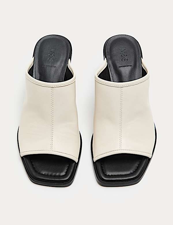 Leather Block Heel Peep Toe Mules | BURGUNDY | Shoes | M&S CA