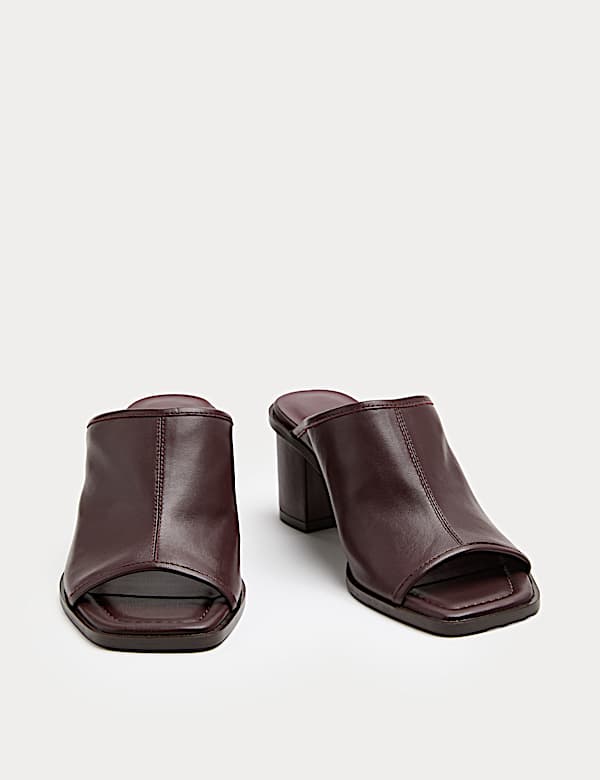 Leather Block Heel Peep Toe Mules | BURGUNDY | Shoes | M&S JE