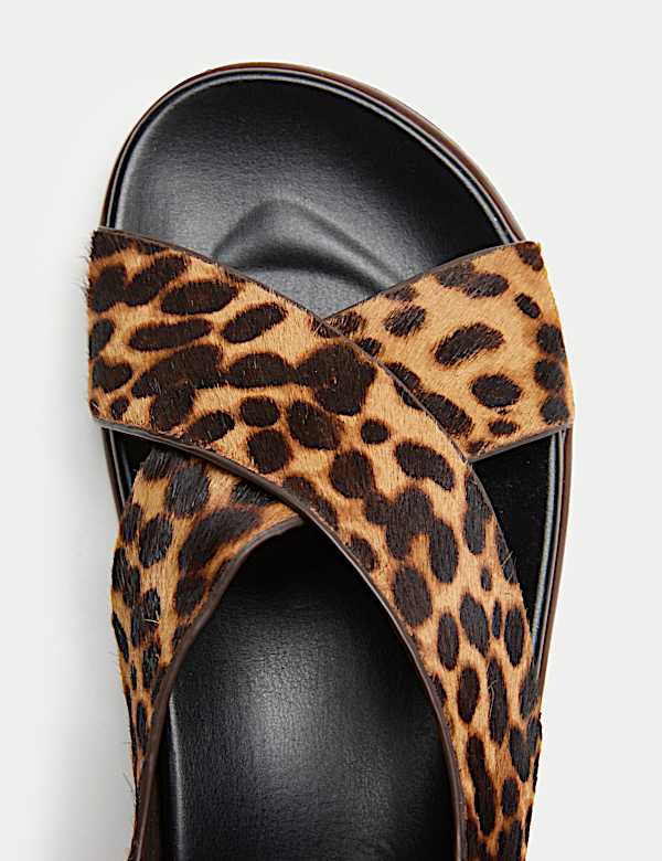 Suede Animal Print Buckle Flat Sandals - DE