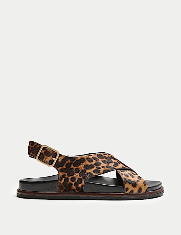 Suede Animal Print Buckle Flat Sandals - DE