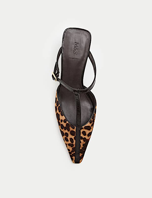 Hair On Leopard Print T-Bar Kitten Heel Mules - DE