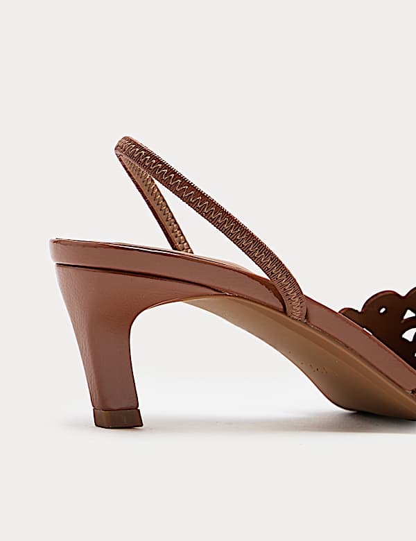 Patent Bow Cut Out Kitten Heel Pointed Slingback Shoes - MX