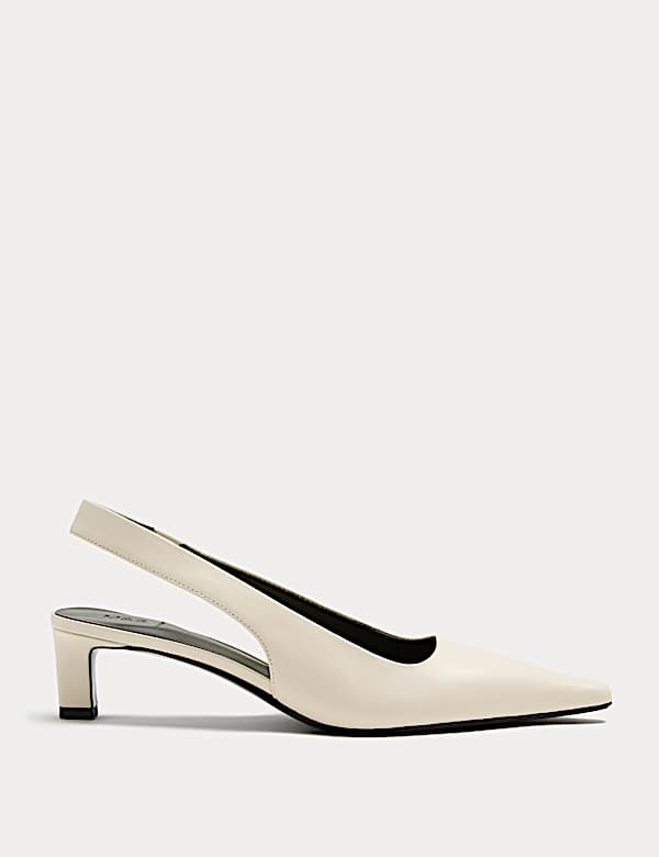 Leather Kitten Heel Slingback Shoes - US