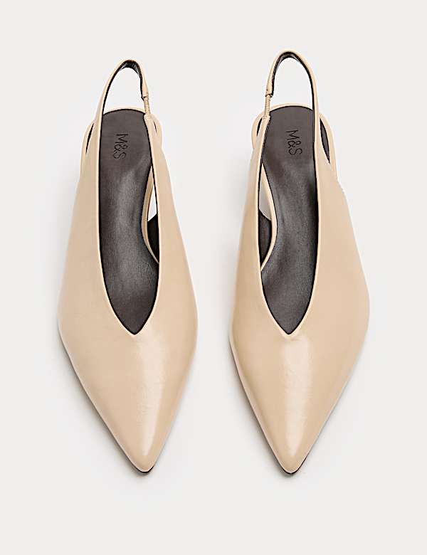Leather Kitten Heel Pointed Slingback Shoes - AT