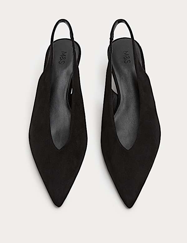 Suede Kitten Heel Pointed Slingback Shoes - AT