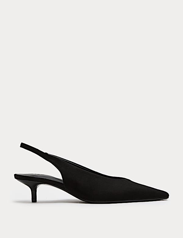 Suede Kitten Heel Pointed Slingback Shoes - AT