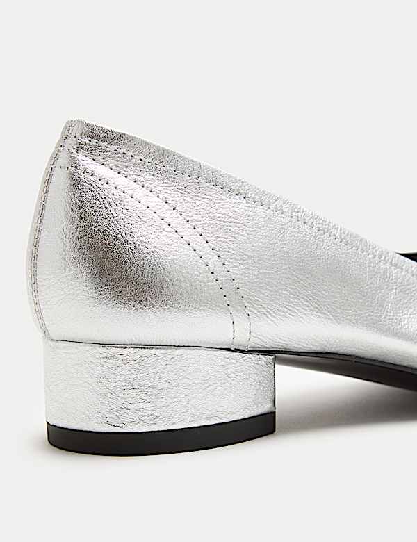 Leather Metallic Block Heel Pumps - MV
