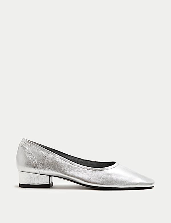 Leather Metallic Block Heel Pumps - MV