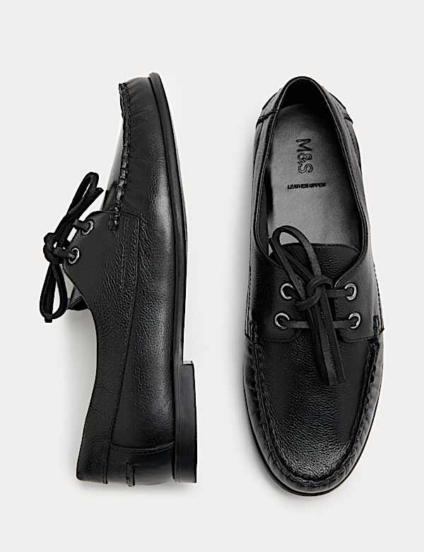 Leather Lace Up Flat Boat Shoes - JP