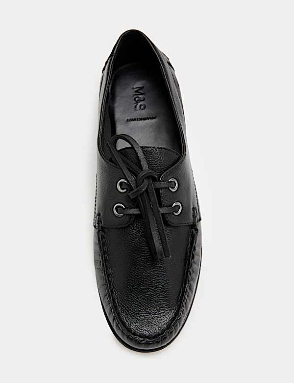 Leather Lace Up Flat Boat Shoes - JP