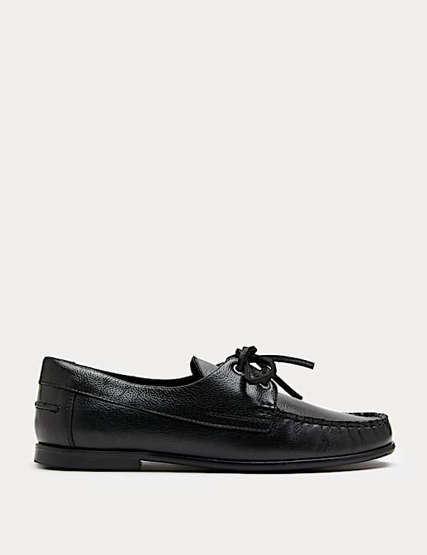 Leather Lace Up Flat Boat Shoes - JP